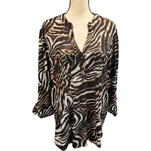 Cocomo Woman 2X Zebra Print Blouse Top Rhinestone‎ Embellished Long Sleeve